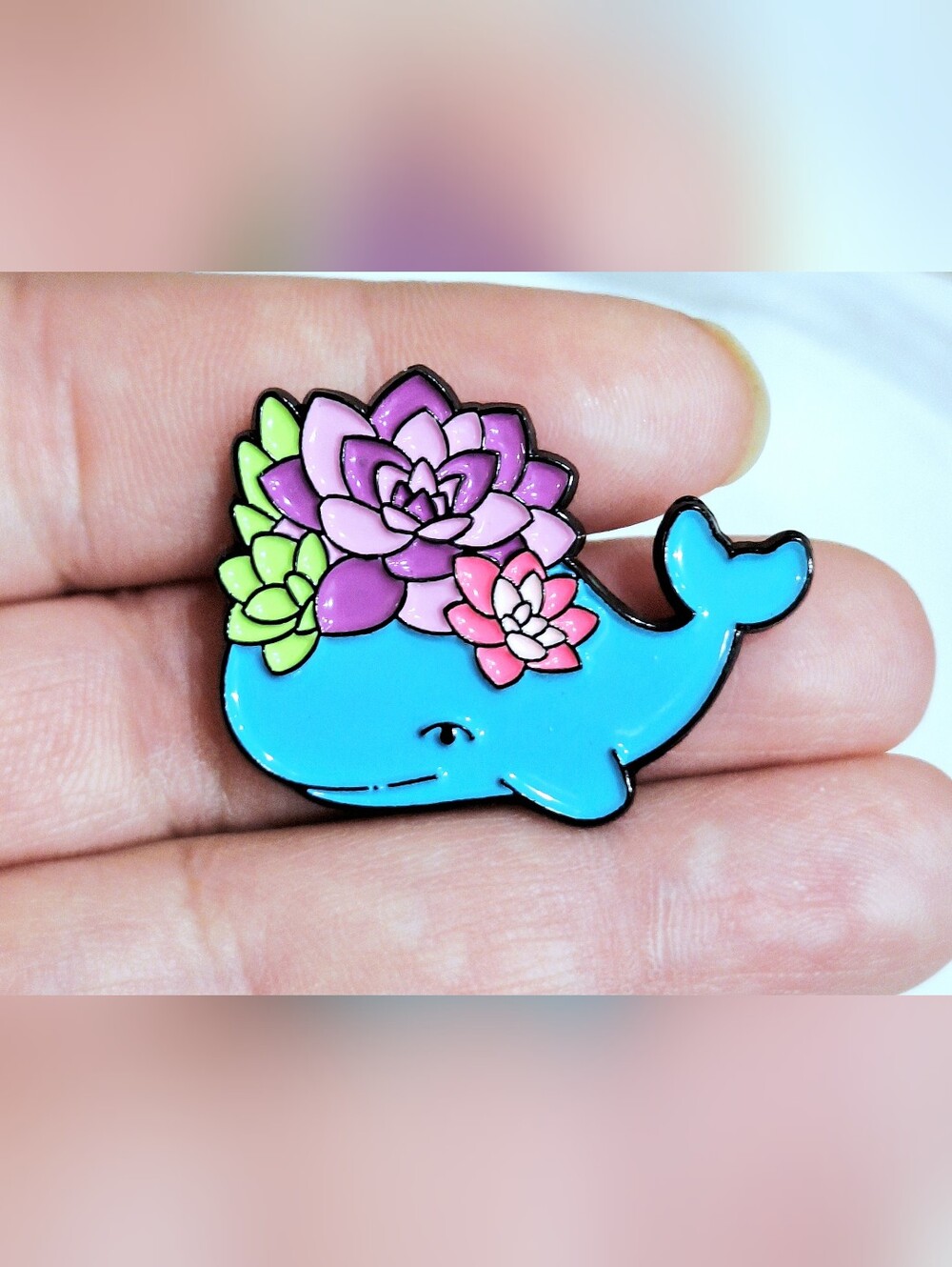 Succulent Whale Enamel Pin